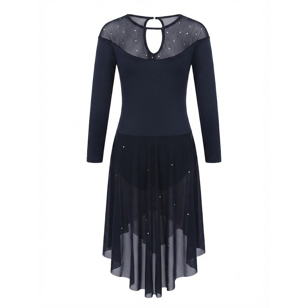 Lyrical Dance Dress Womens S Black Rhinestone Mesh High-Low Balletcore halloween